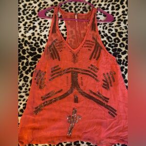 Free People Red Embellished Tank Top